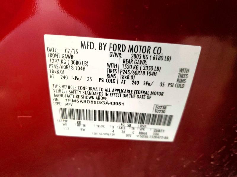 2016 Ford Explorer მანქანა იყიდება აუქციონზე, vin: 1FM5K8D88GGA43951, აუქციონის ნომერი: 67098056