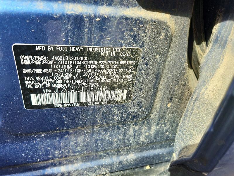 2015 Subaru Forester მანქანა იყიდება აუქციონზე, vin: JF2SJADC1FH807445, აუქციონის ნომერი: 67085606