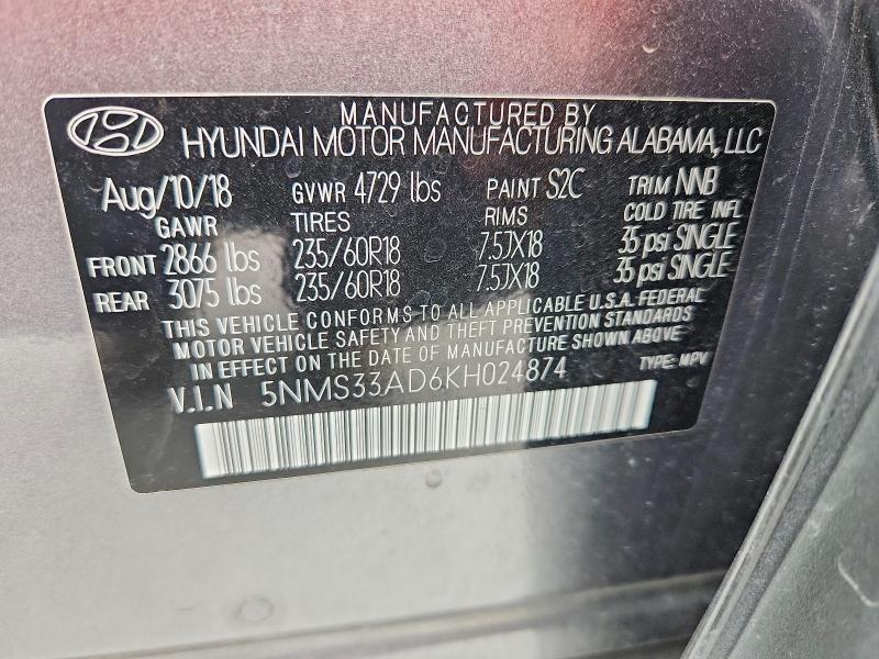 Aukcja sprzedaży 2019 Hyundai Santa Fe, vin: 5NMS33AD6KH024874, numer aukcji: 66642606