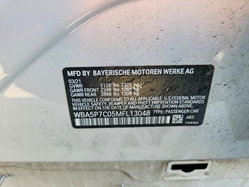 66461336 :رقم المزاد ، WBA5P7C05MFL13048 vin ، 2021 Bmw 330e مزاد بيع