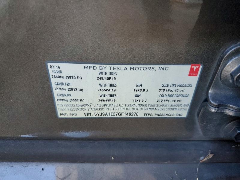 Продаж на аукціоні авто 2016 Tesla Model S, vin: 5YJSA1E27GF149278, номер лоту: 65120416