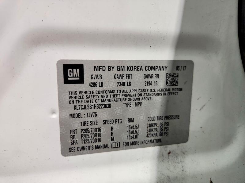 65939296 :رقم المزاد ، KL7CJLSB1HB223638 vin ، 2017 Chevrolet Trax مزاد بيع