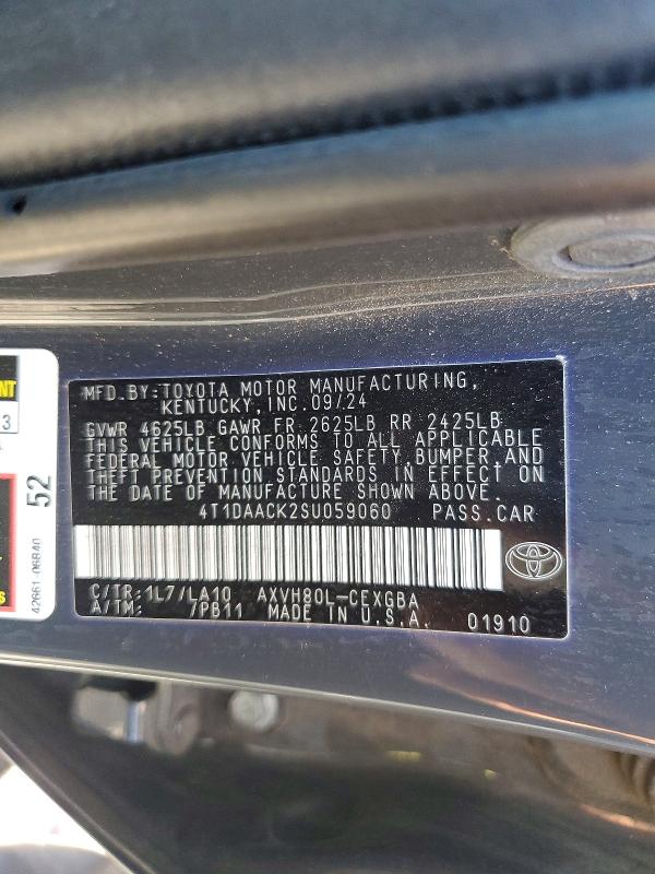 2025 Toyota Camry მანქანა იყიდება აუქციონზე, vin: 4T1DAACK2SU059060, აუქციონის ნომერი: 66788106