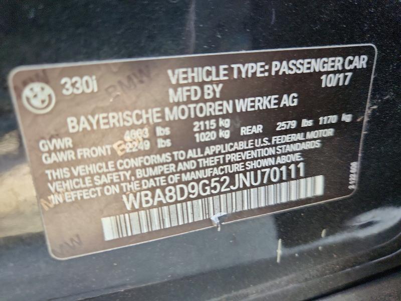 2018 Bmw 330 მანქანა იყიდება აუქციონზე, vin: WBA8D9G52JNU70111, აუქციონის ნომერი: 65355916