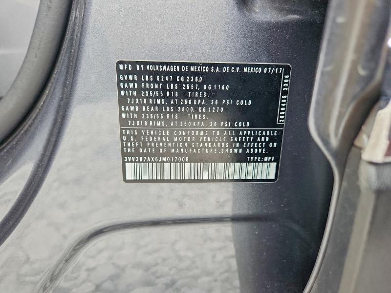 Продаж на аукціоні авто 2018 Volkswagen Tiguan, vin: 3VV3B7AX6JM017008, номер лоту: 65178036