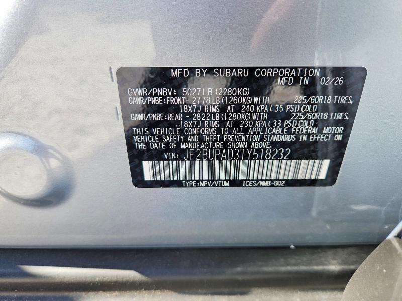 66010546 :رقم المزاد ، JF2BUPAD3TY518232 vin ، 2026 Subaru Outback مزاد بيع