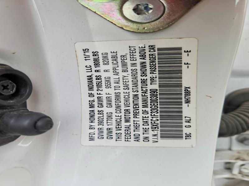 Aukcja sprzedaży 2016 Honda Civic, vin: 19XFC1F33GE003890, numer aukcji: 65018646