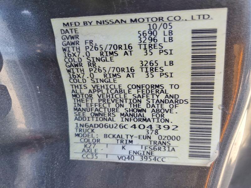 Aukcja sprzedaży 2006 Nissan Frontier, vin: 1N6AD06U26C404392, numer aukcji: 65677366