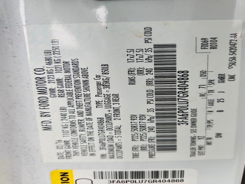 Aukcja sprzedaży 2016 Ford Fusion, vin: 3FA6P0LU7GR404868, numer aukcji: 65029586