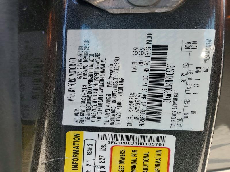 Продажа на аукционе авто 2017 Ford Fusion, vin: 3FA6P0LU4HR105761, номер лота: 64087336