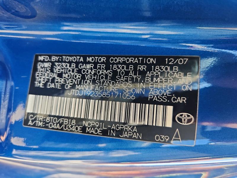 Aukcja sprzedaży 2008 Toyota Yaris, vin: JTDJT923585171056, numer aukcji: 67353866
