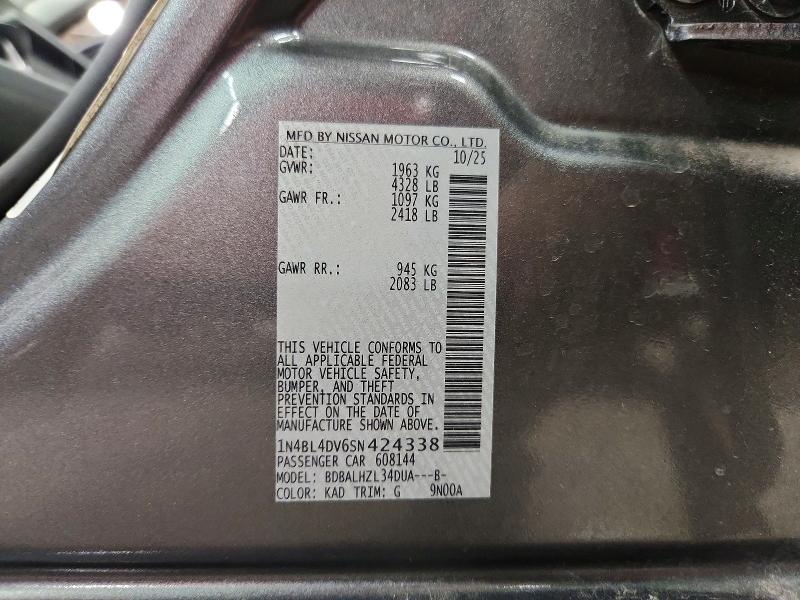 2025 Nissan Altima მანქანა იყიდება აუქციონზე, vin: 1N4BL4DV6SN424338, აუქციონის ნომერი: 65799916