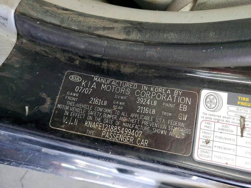 66593736 :رقم المزاد ، KNAFE121885499407 vin ، 2008 Kia Spectra مزاد بيع