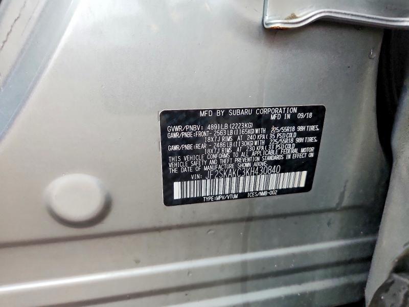64485416 :رقم المزاد ، JF2SKAKC3KH430840 vin ، 2019 Subaru Forester مزاد بيع