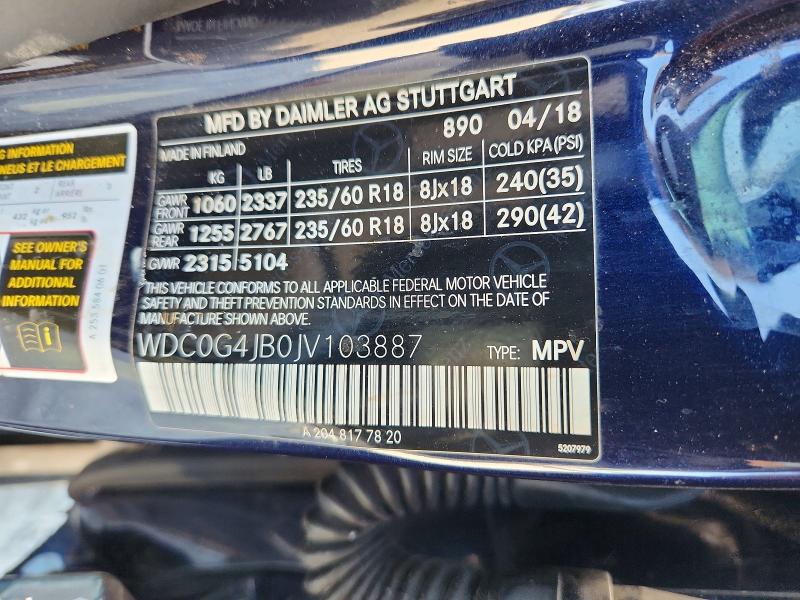 64577756 :رقم المزاد ، WDC0G4JB0JV103887 vin ، 2018 Mercedes-benz Glc مزاد بيع