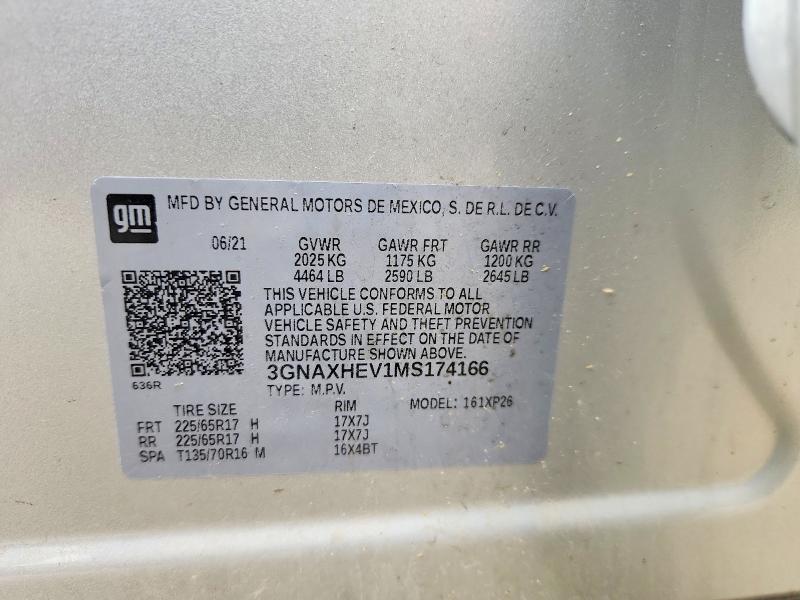 64831026 :رقم المزاد ، 3GNAXHEV1MS174166 vin ، 2021 Chevrolet Equinox مزاد بيع