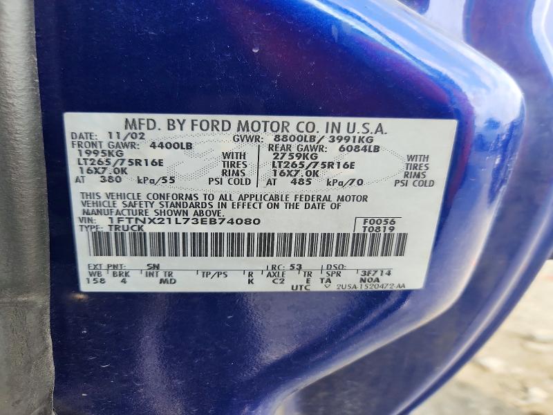 65996636 :رقم المزاد ، 1FTNX21L73EB74080 vin ، 2003 Ford F250 مزاد بيع