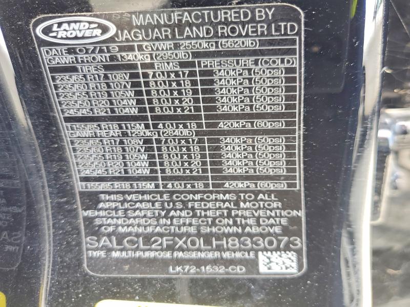 2020 Land Rover Discovery Sport მანქანა იყიდება აუქციონზე, vin: SALCL2FX0LH833073, აუქციონის ნომერი: 64552526