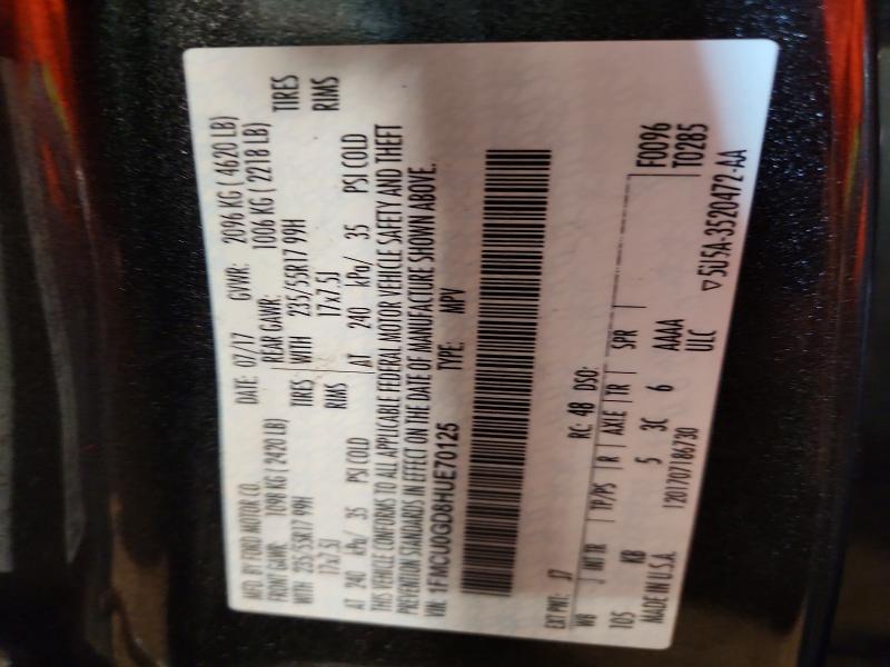 Aukcja sprzedaży 2017 Ford Escape, vin: 1FMCU0GD8HUE70125, numer aukcji: 64805166