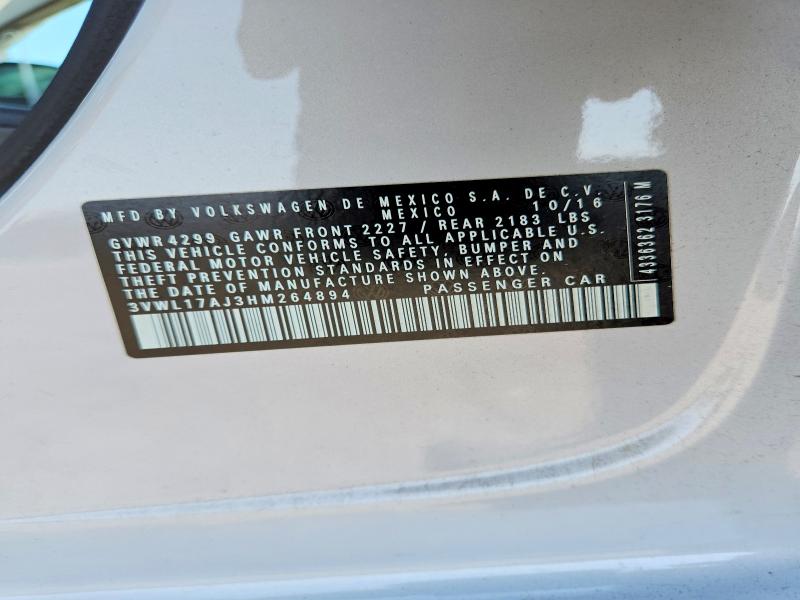 Aukcja sprzedaży 2017 Volkswagen Jetta, vin: 3VWL17AJ3HM264894, numer aukcji: 64279526
