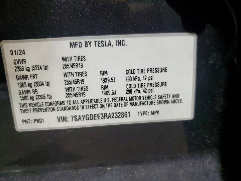 Продажа на аукционе авто 2024 Tesla Model Y, vin: 7SAYGDEE3RA232861, номер лота: 63435916
