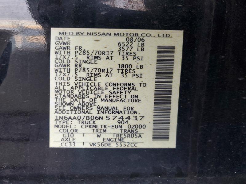 Aukcja sprzedaży 2006 Nissan Titan, vin: 1N6AA07B06N574437, numer aukcji: 65532726