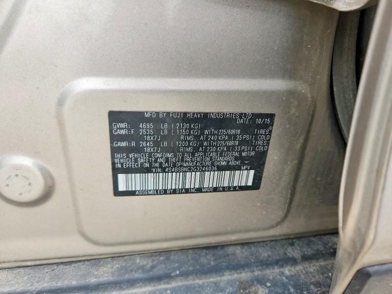 67174556 :رقم المزاد ، 4S4BSBNC2G3246036 vin ، 2016 Subaru Outback مزاد بيع