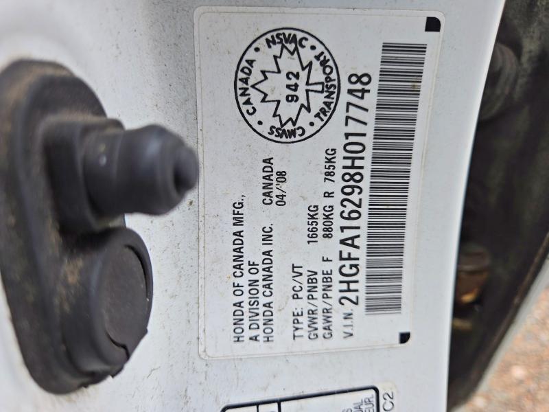 2008 Honda Civic მანქანა იყიდება აუქციონზე, vin: 2HGFA16298H017748, აუქციონის ნომერი: 63552726