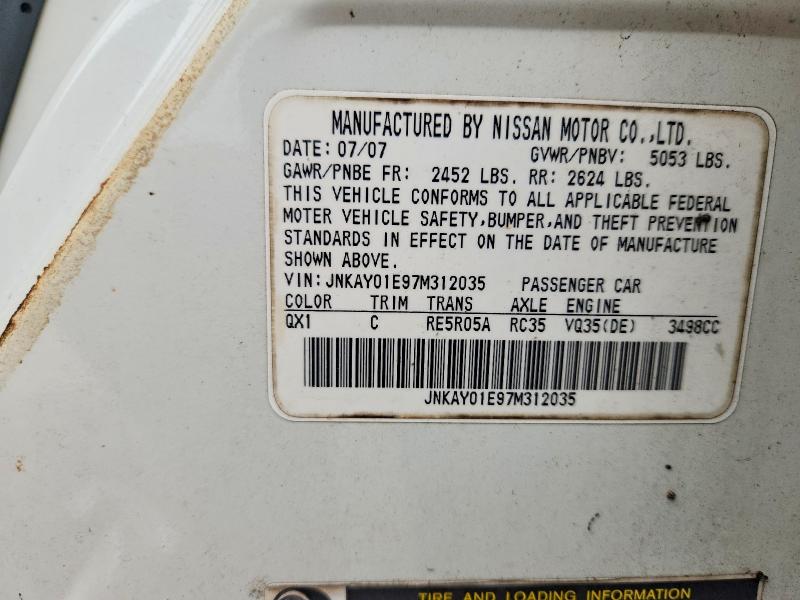 Aukcja sprzedaży 2007 Infiniti M35, vin: JNKAY01E97M312035, numer aukcji: 62085416