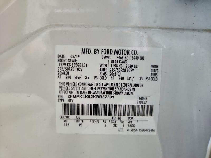 Продажа на аукционе авто 2019 Ford Edge, vin: 2FMPK4K92KBB87301, номер лота: 64558936