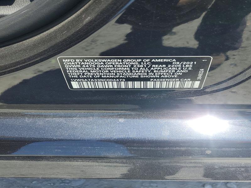 Aukcja sprzedaży 2022 Volkswagen Passat, vin: 1VWSA7A33NC004473, numer aukcji: 65040526