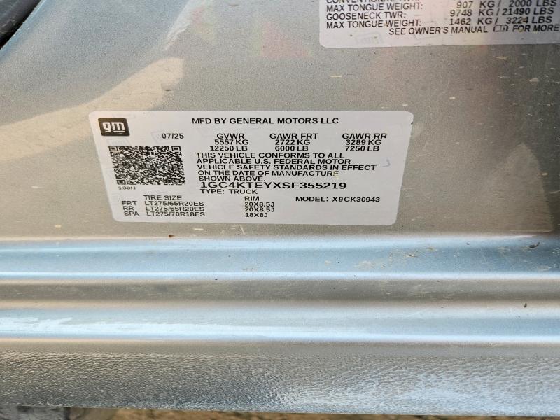 Aukcja sprzedaży 2025 Chevrolet Silverado, vin: 1GC4KTEYXSF355219, numer aukcji: 64062556