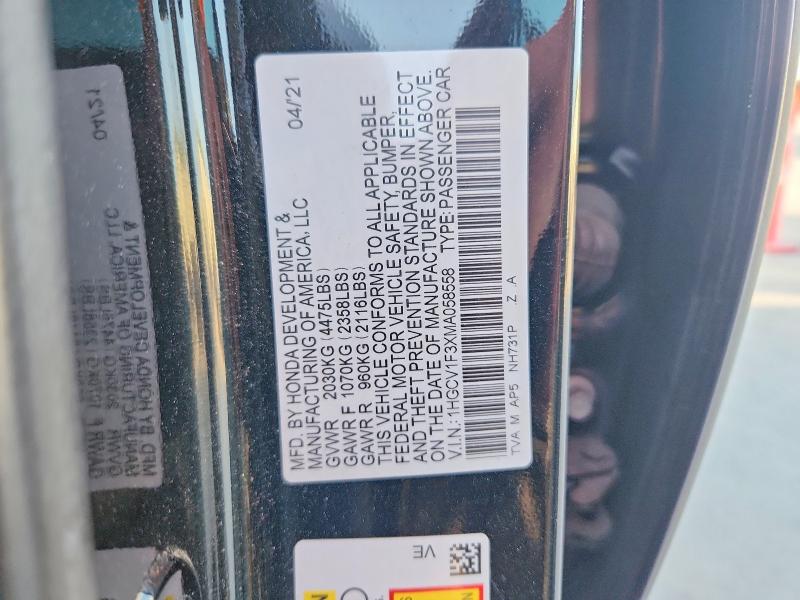 Aukcja sprzedaży 2021 Honda Accord, vin: 1HGCV1F3XMA058558, numer aukcji: 64594096