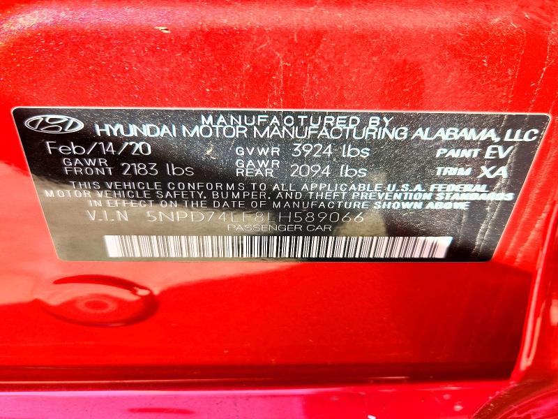 65993946 :رقم المزاد ، 5NPD74LF8LH589066 vin ، 2020 Hyundai Elantra مزاد بيع