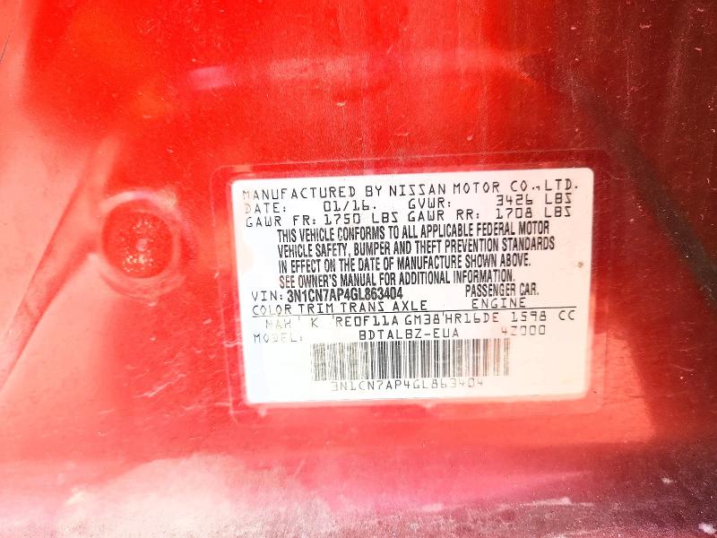 2016 Nissan Versa მანქანა იყიდება აუქციონზე, vin: 3N1CN7AP4GL863404, აუქციონის ნომერი: 67405006