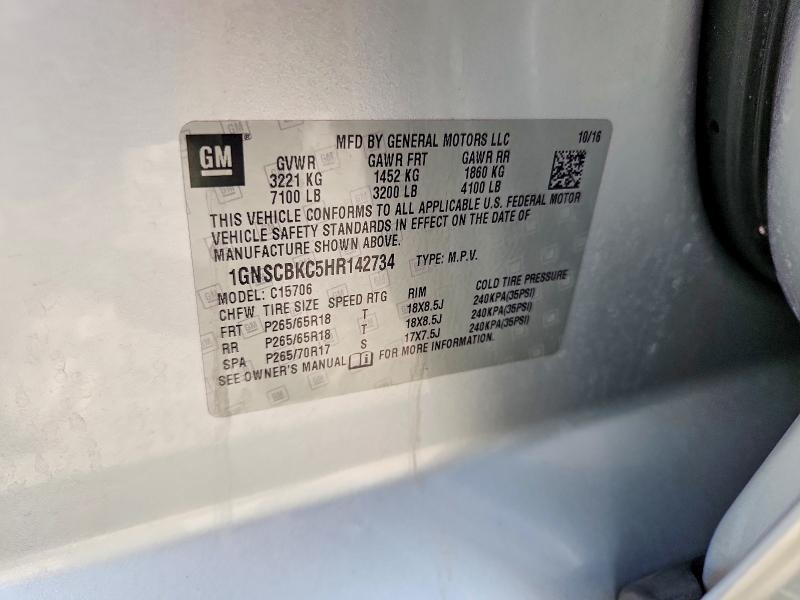 Продаж на аукціоні авто 2017 Chevrolet Tahoe, vin: 1GNSCBKC5HR142734, номер лоту: 64764276