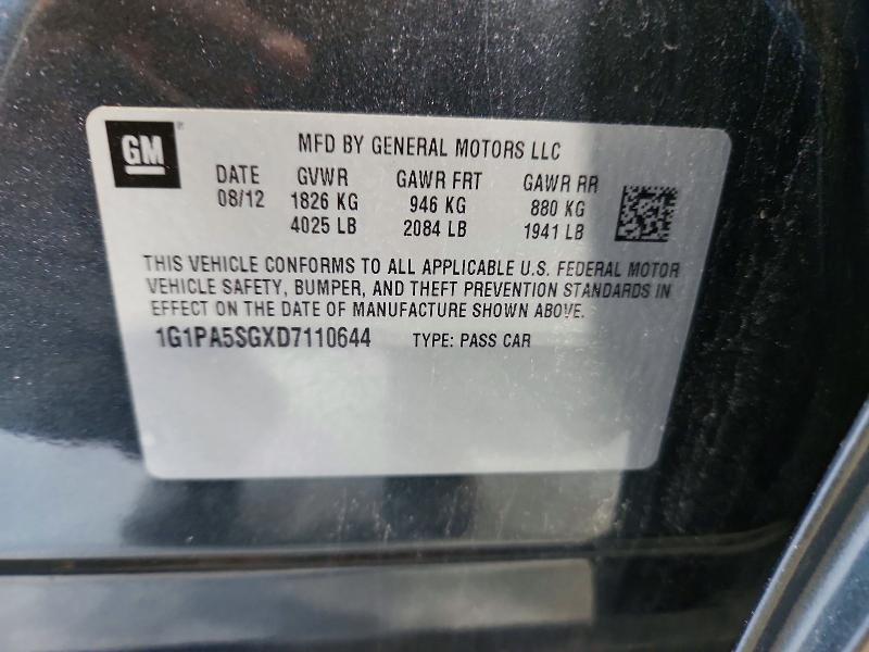 2013 Chevrolet Cruze მანქანა იყიდება აუქციონზე, vin: 1G1PA5SGXD7110644, აუქციონის ნომერი: 64777366