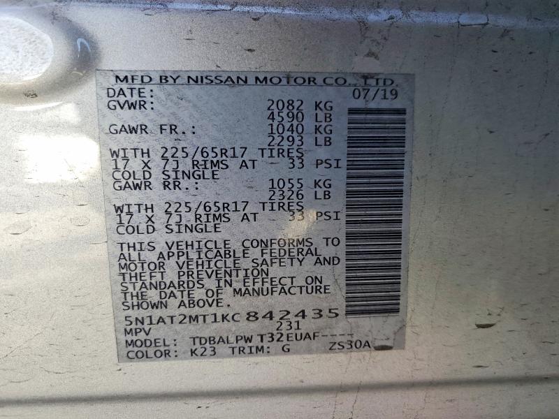 Auction sale of the 2019 Nissan Rogue, vin: 5N1AT2MT1KC842435, lot number: 66226866