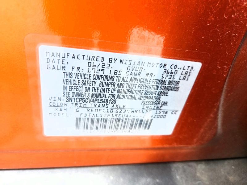 2023 Nissan Kicks მანქანა იყიდება აუქციონზე, vin: 3N1CP5CV4PL548130, აუქციონის ნომერი: 65477756