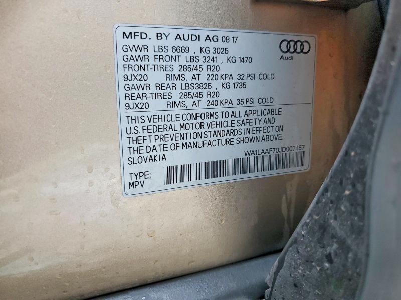 Aukcja sprzedaży 2018 Audi Q7, vin: WA1LAAF70JD007457, numer aukcji: 66407986