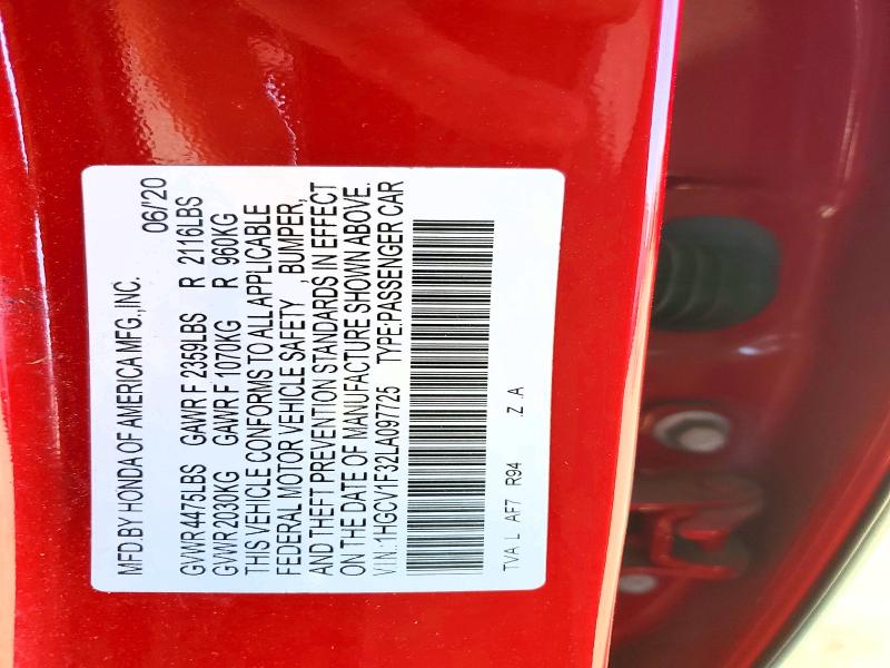 Продаж на аукціоні авто 2020 Honda Accord, vin: 1HGCV1F32LA097725, номер лоту: 65319286