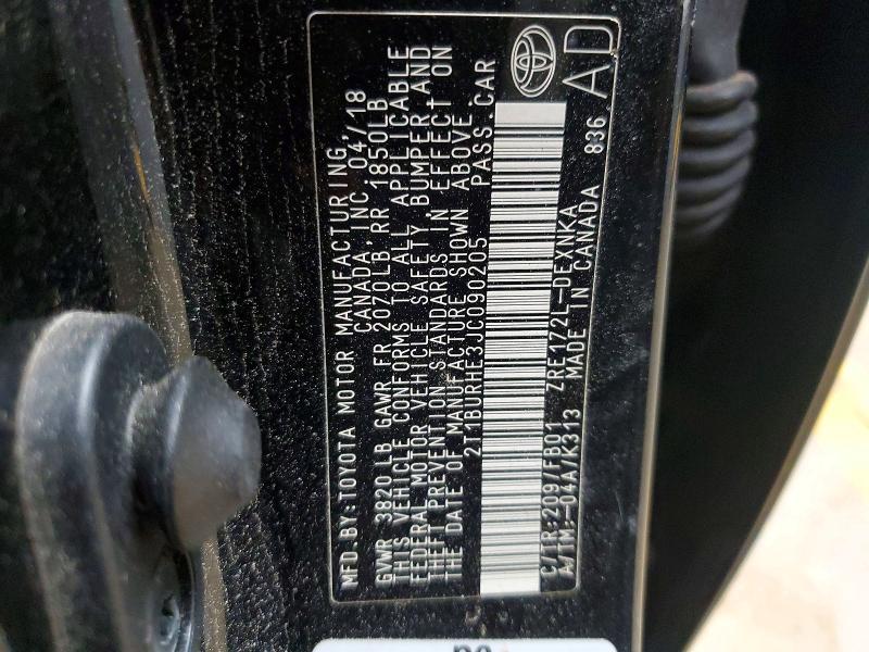 Продаж на аукціоні авто 2018 Toyota Corolla, vin: 2T1BURHE3JC090205, номер лоту: 65182546