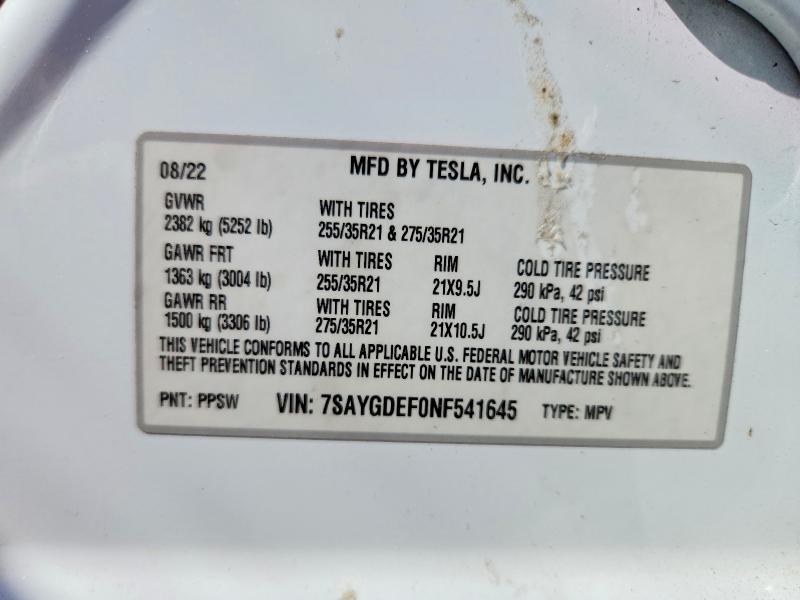 2022 Tesla Model Y მანქანა იყიდება აუქციონზე, vin: 7SAYGDEF0NF541645, აუქციონის ნომერი: 64382756