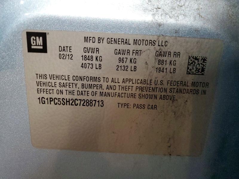 2012 Chevrolet Cruze მანქანა იყიდება აუქციონზე, vin: 1G1PC5SH2C7288713, აუქციონის ნომერი: 64376546