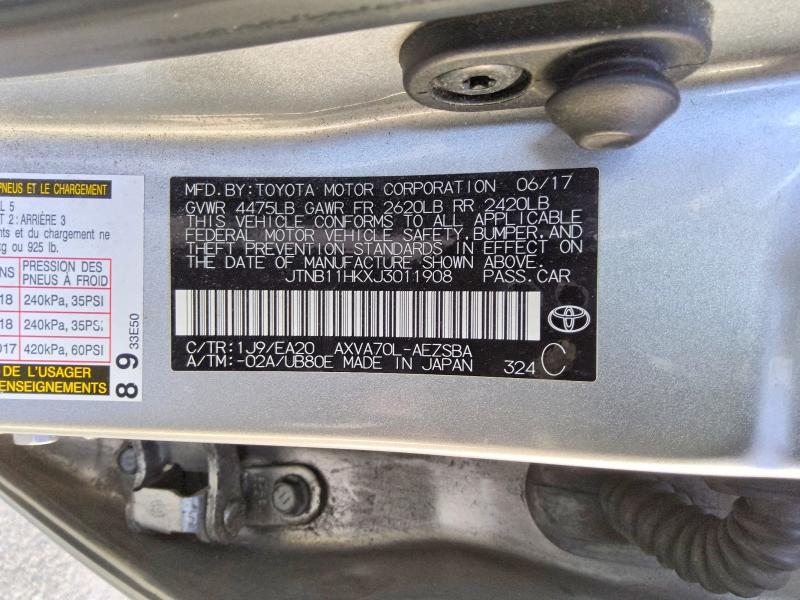2018 Toyota Camry მანქანა იყიდება აუქციონზე, vin: JTNB11HKXJ3011908, აუქციონის ნომერი: 66183296