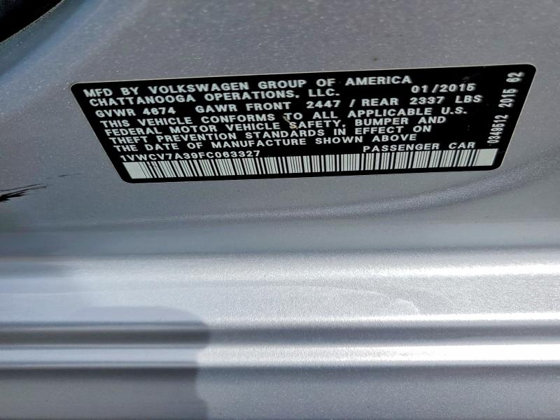 2015 Volkswagen Passat 4d 2wd მანქანა იყიდება აუქციონზე, vin: 1VWCV7A39FC063327, აუქციონის ნომერი: 65022256