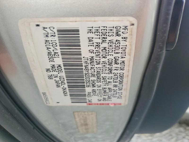 Aukcja sprzedaży 2002 Lexus Sc, vin: JTHFN48Y920035036, numer aukcji: 65704846