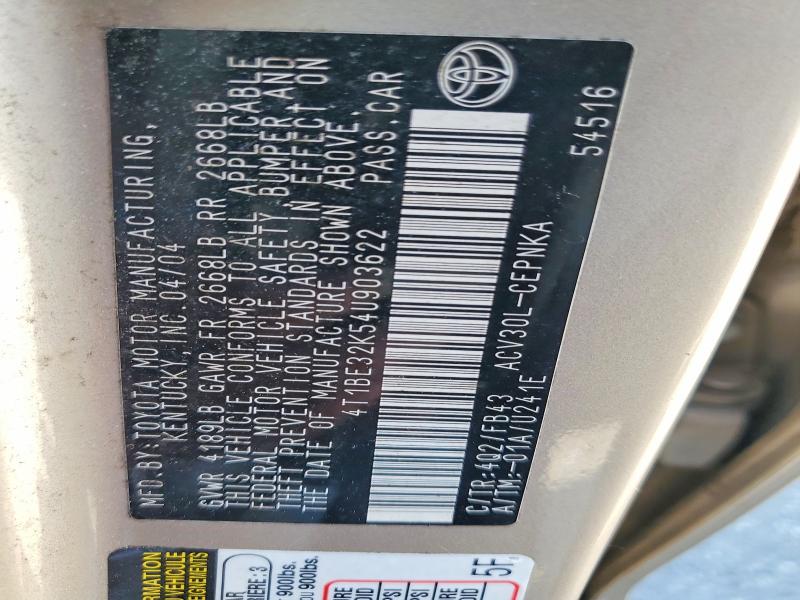 Auction sale of the 2004 Toyota Camry, vin: 4T1BE32K54U903622, lot number: 63178536