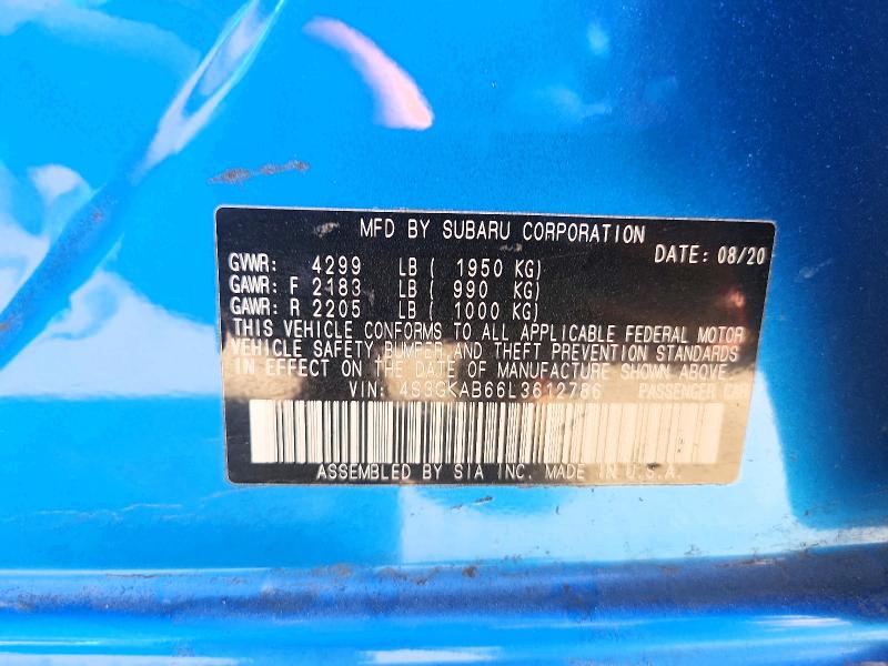 2020 Subaru Impreza მანქანა იყიდება აუქციონზე, vin: 4S3GKAB66L3612786, აუქციონის ნომერი: 62888226
