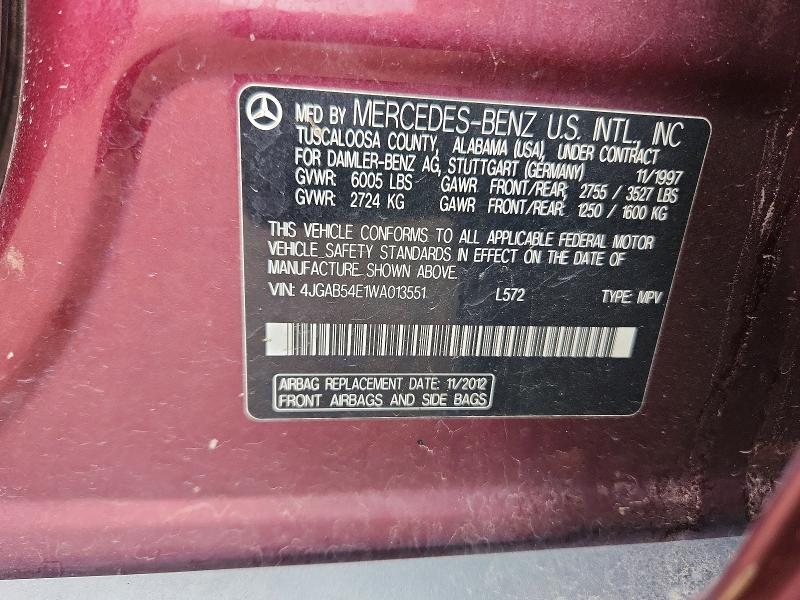 Продажа на аукционе авто 1998 Mercedes-benz Ml, vin: 4JGAB54E1WA013551, номер лота: 65689086